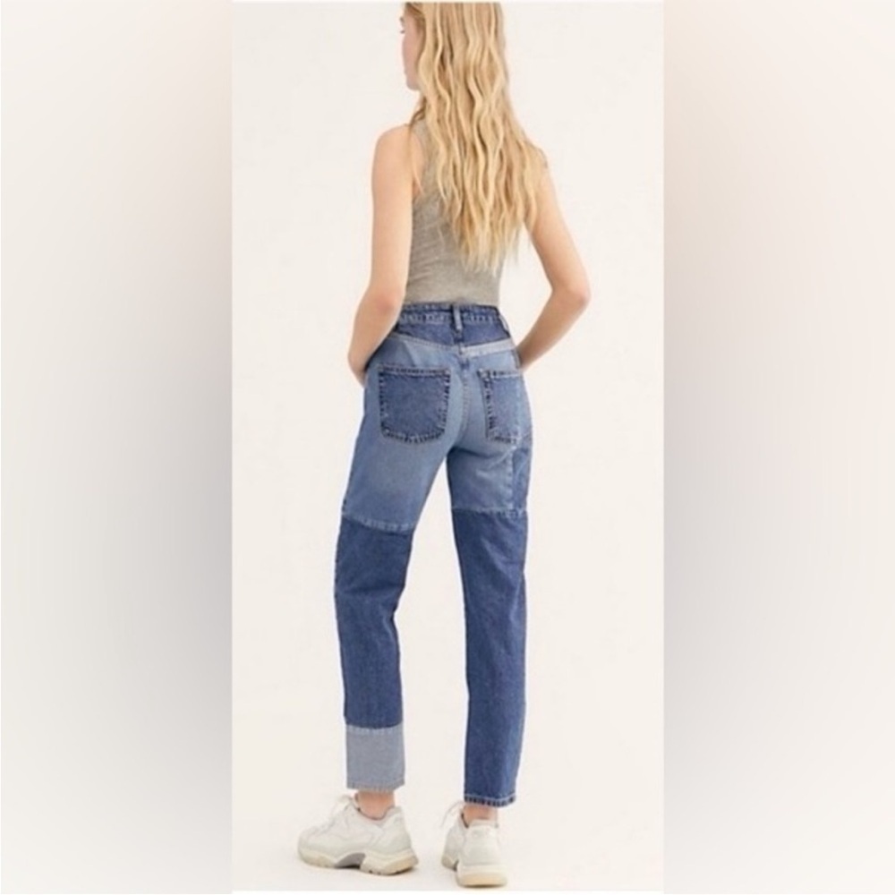 Free People High Rise Straight Leg Mom Jeans Patchwork Cotton Size 26 - Picture 13 of 14